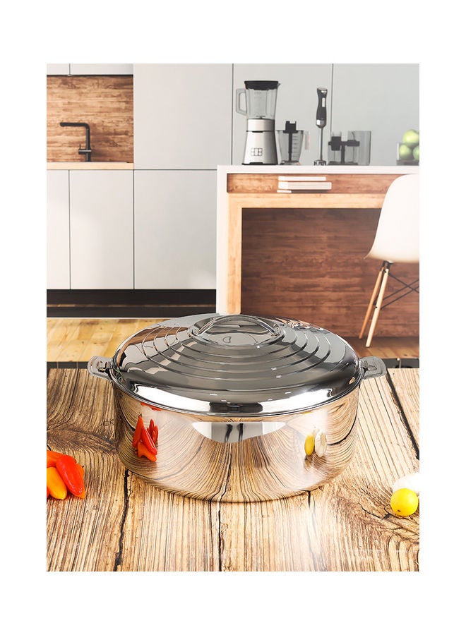 Food-Grade Hot And Cold Hotpot With Double Wall Vacuum Insulation| Firm Twist Lock To Keep Food Fresh For Long| Elegant And Unique Design Perfect For Rice Roti Curry| Silver Silver 15Liters