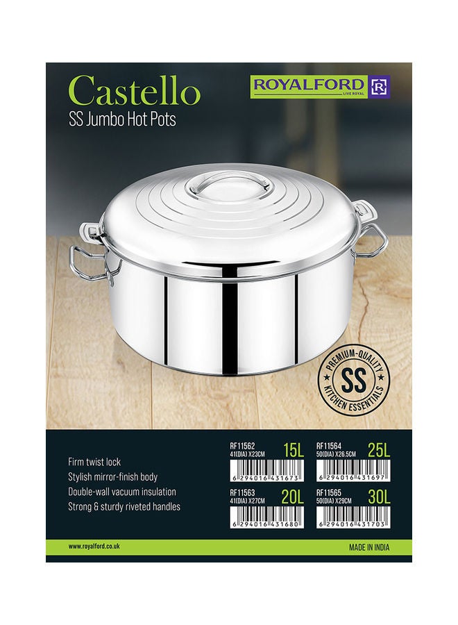 Food-Grade Hot And Cold Hotpot With Double Wall Vacuum Insulation| Firm Twist Lock To Keep Food Fresh For Long| Elegant And Unique Design Perfect For Rice Roti Curry| Silver Silver 15Liters