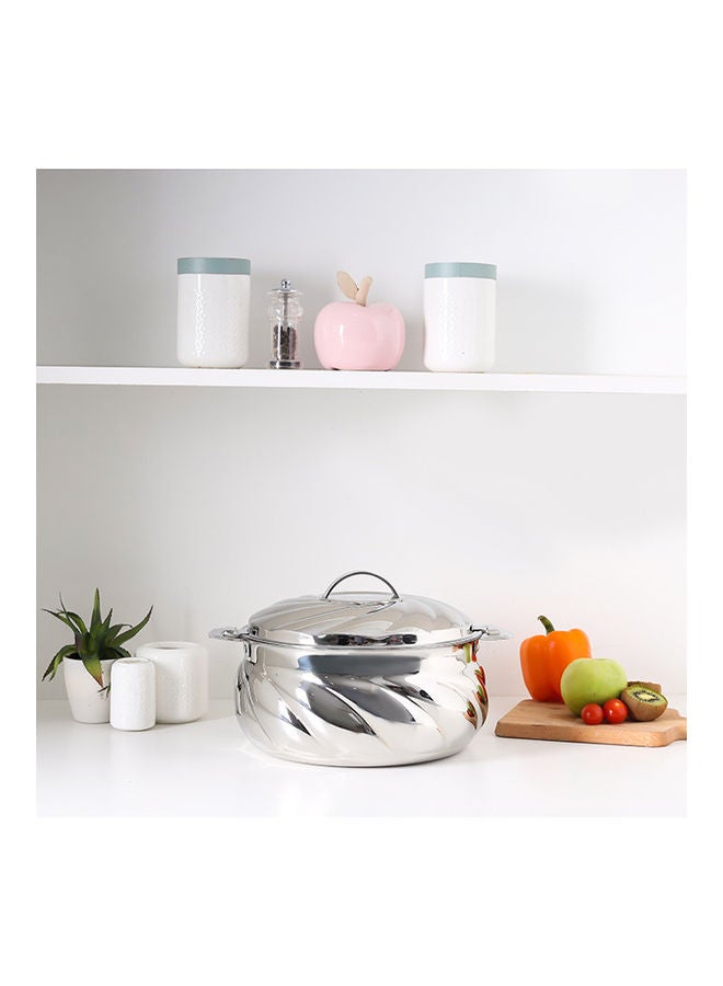 Food-Grade Hot And Cold Hotpot With Double Wall Vacuum Insulation| Firm Twist Lock To Keep Food Fresh For Long| Elegant And Unique Design Perfect For Rice Roti Curry| Silver Silver 3500ml