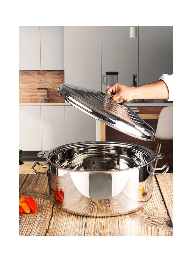 Food-Grade Hot And Cold Hotpot With Double Wall Vacuum Insulation| Firm Twist Lock To Keep Food Fresh For Long| Elegant And Unique Design Perfect For Rice Roti Curry| Silver Silver 30Liters