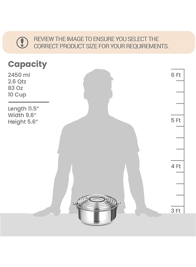 Milton Galaxia Insulated Stainless Steel Casserole | 84 oz| 2.6 qt. Thermal Serving Bowl, Keeps Food Hot & Cold for Long Hours, Elegant Hot Pot Food Warmer Cooler Silver 2500ml