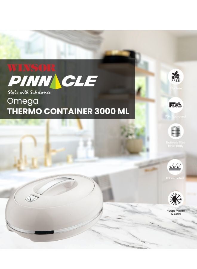 Winsor Omega Thermo Container 3000 ml | Insulated Stainless Steel Casserole 3L | Insulated Food Warmer | Perfect for your Dining Table - SILVER