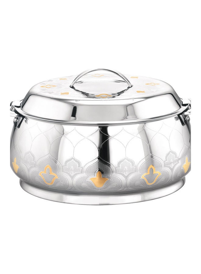 Food-Grade Hot And Cold Hotpot With Double Wall Vacuum Insulation| Firm Twist Lock To Keep Food Fresh For Long| Elegant And Unique Design Perfect For Rice Roti Curry| Silver and Golden Silver and Golden 30.5x30.5x19.5 cmml