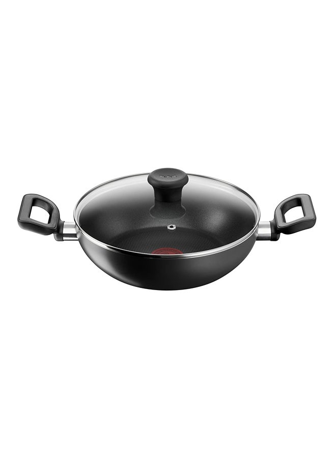 G6 Delicia Aluminium Non-Stick Kadai Pot With Glass Lid Black 28cm