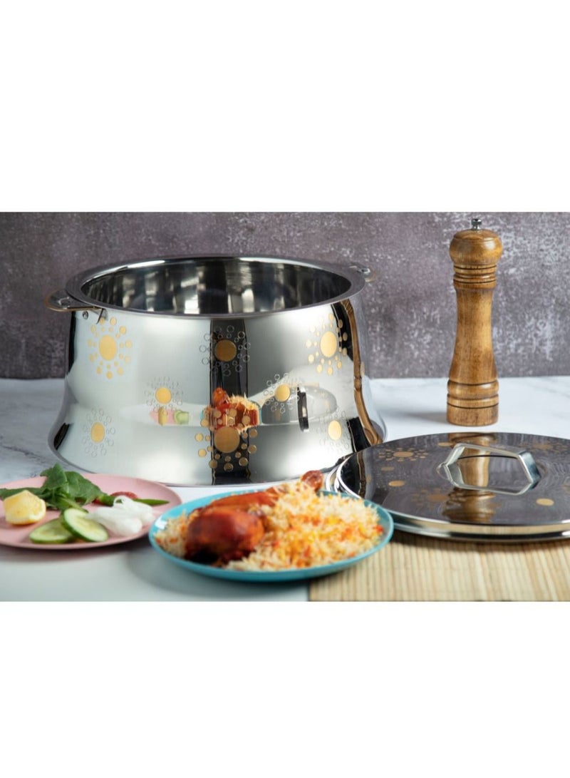 Arshia Stainless Steel Hot Pot Food Warmer Belly Shaped Bubble Design Gold-Plated 7500ML