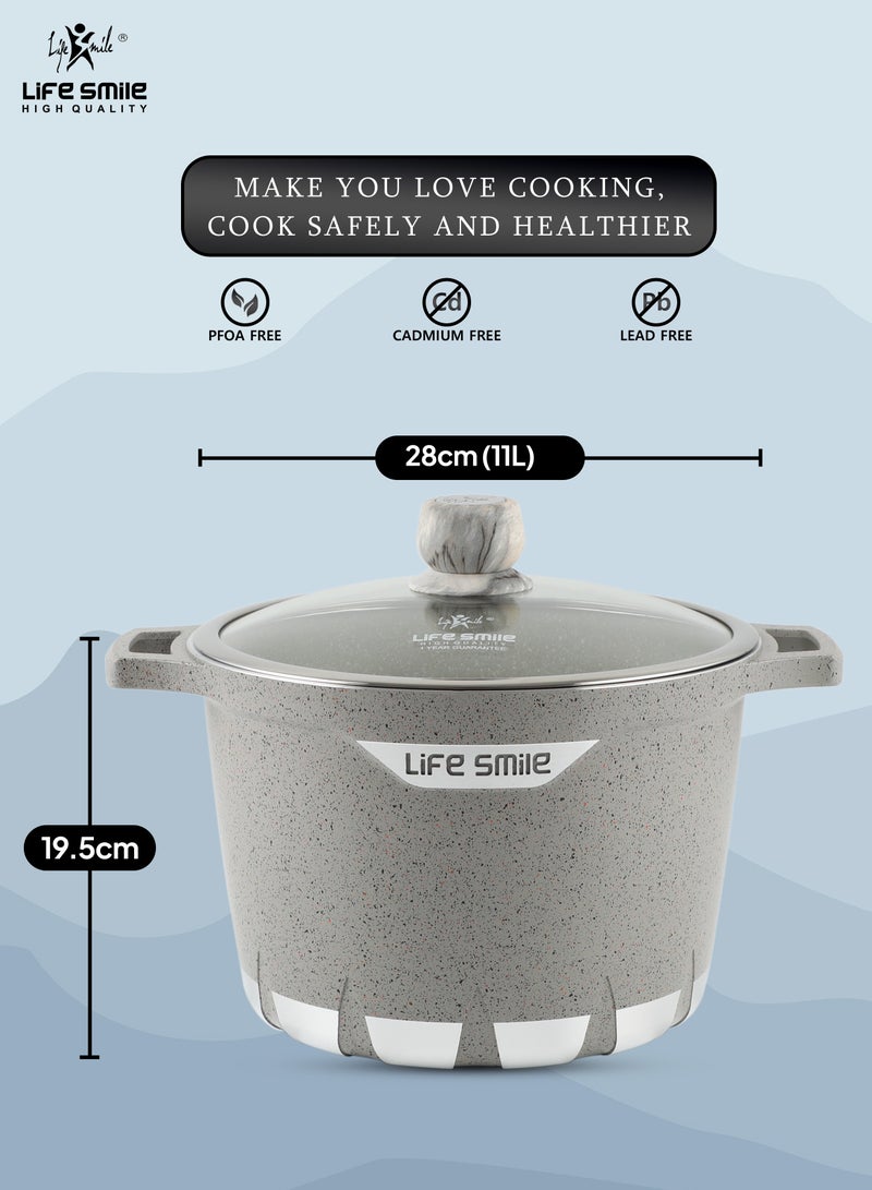 28CM Nonstick Granite Coated Stock Pot - Superior Heat Transfer, Fat-Free Cooking, 1-Year Guarantee