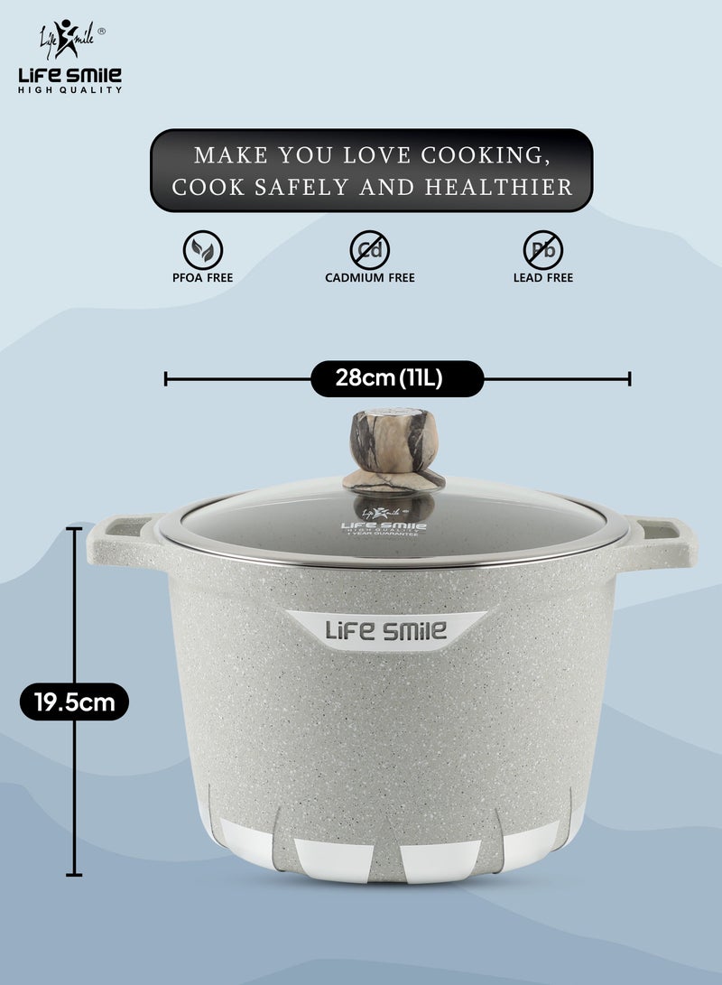 28CM Nonstick Granite Coated Stock Pot - Superior Heat Transfer, Fat-Free Cooking, 1-Year Guarantee