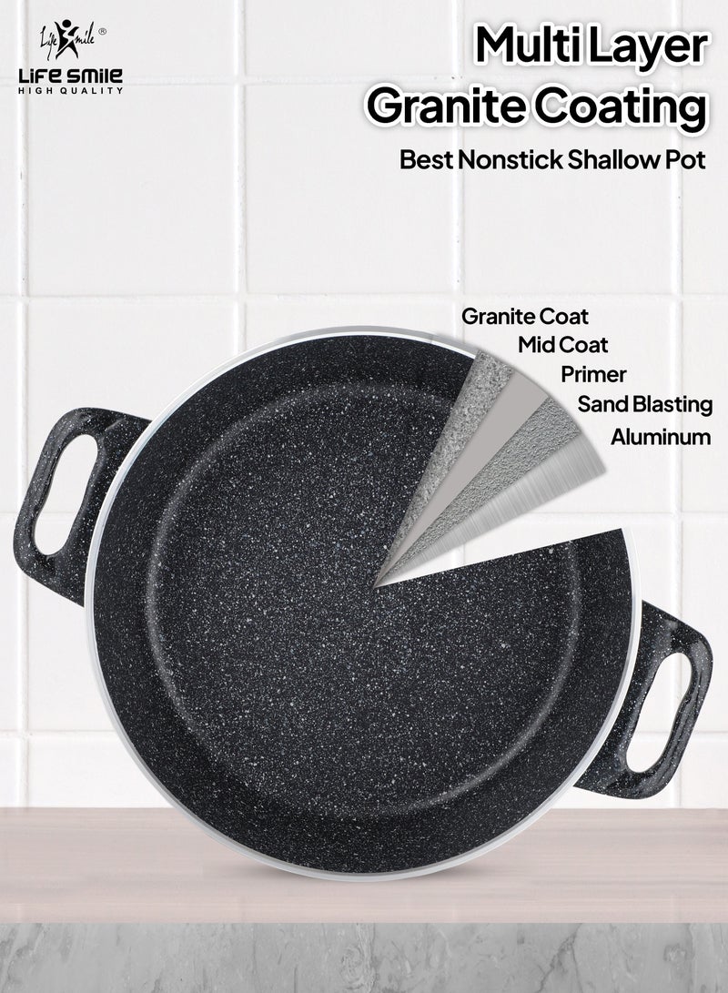 Shallow Pot Big Size With Lid - Multi Layer Granite Coating Fry Pan | 100% PFOA FREE | Multiple Hob Compatibility | Induction base (32 CM (6.2 Liters), Black)