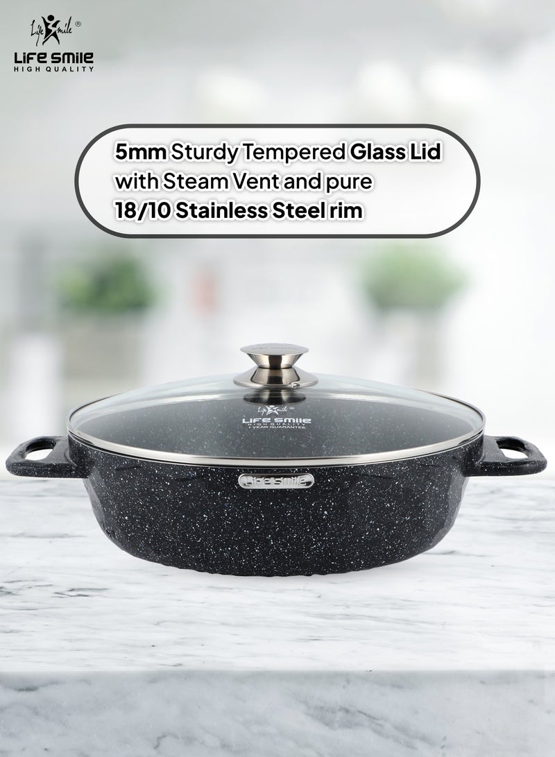 Shallow Pot Big Size With Lid - Multi Layer Granite Coating Fry Pan | 100% PFOA FREE | Multiple Hob Compatibility | Induction base (32 CM (6.2 Liters), Black)