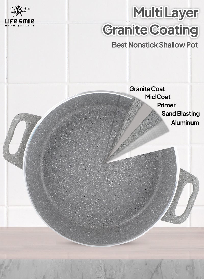 Shallow Pot Big Size With Lid - Multi Layer Granite Coating Fry Pan | 100% PFOA FREE | Multiple Hob Compatibility | Induction base (32 CM (6.2 Liters), Grey)