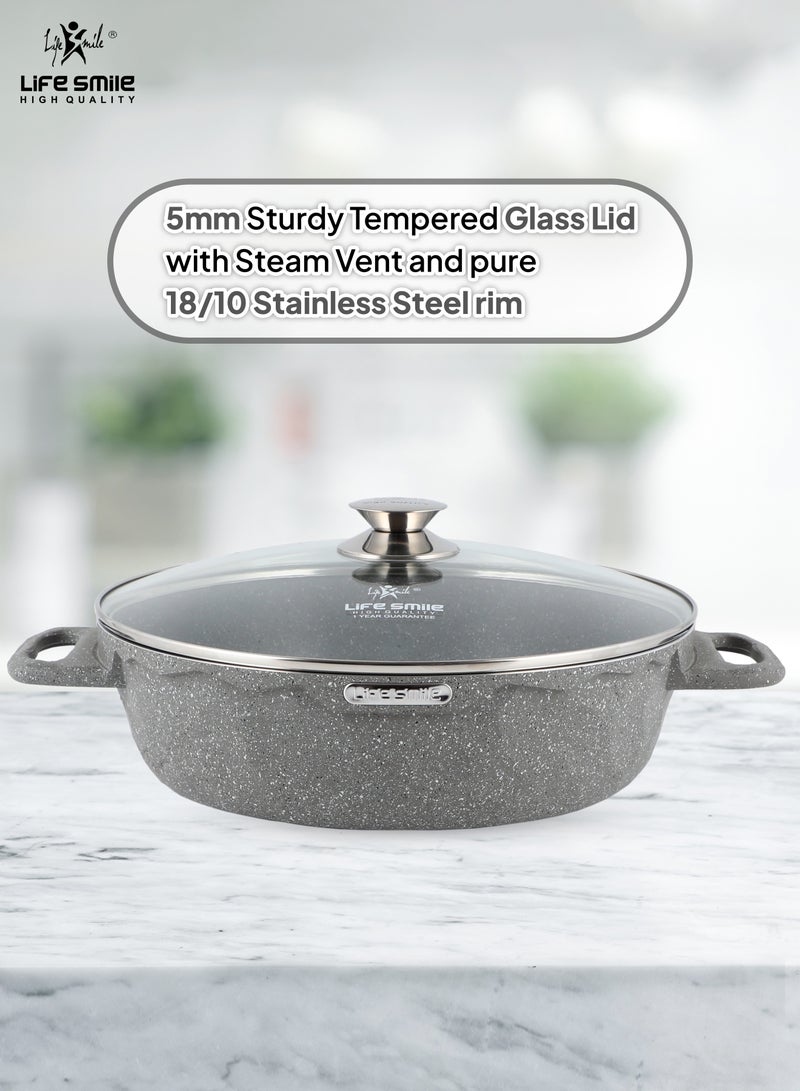 Shallow Pot Big Size With Lid - Multi Layer Granite Coating Fry Pan | 100% PFOA FREE | Multiple Hob Compatibility | Induction base (32 CM (6.2 Liters), Grey)