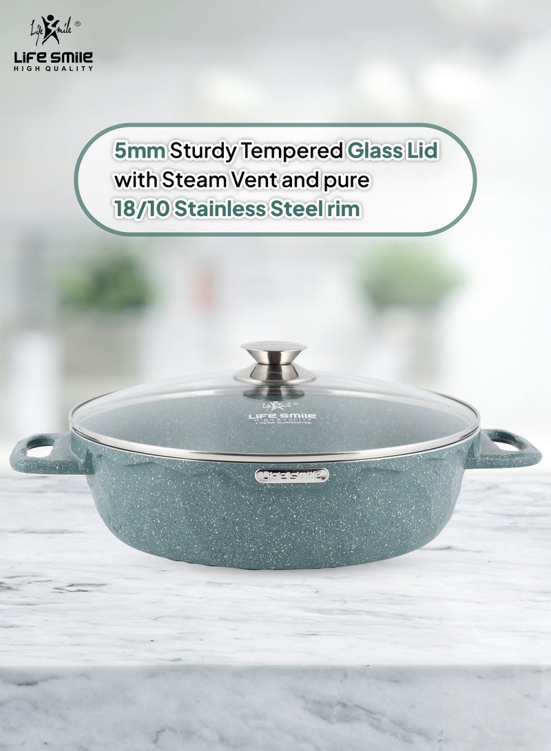 Shallow Pot Big Size With Lid - Multi Layer Granite Coating Fry Pan | 100% PFOA FREE | Multiple Hob Compatibility | Induction base (32 CM (6.2 Liters), Green)