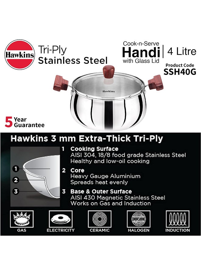 Hawkins Tri-Ply Ss  Handi W/Gl 4L,22Cm,3Mm - (Ssh40G) (6)