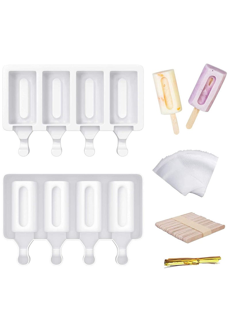 2 Pack Popsicle Moulds Homemade Ice Silicone for Kids Easy Release Cake Mold with 50 Wooden Sticks Bags Sealing Lines