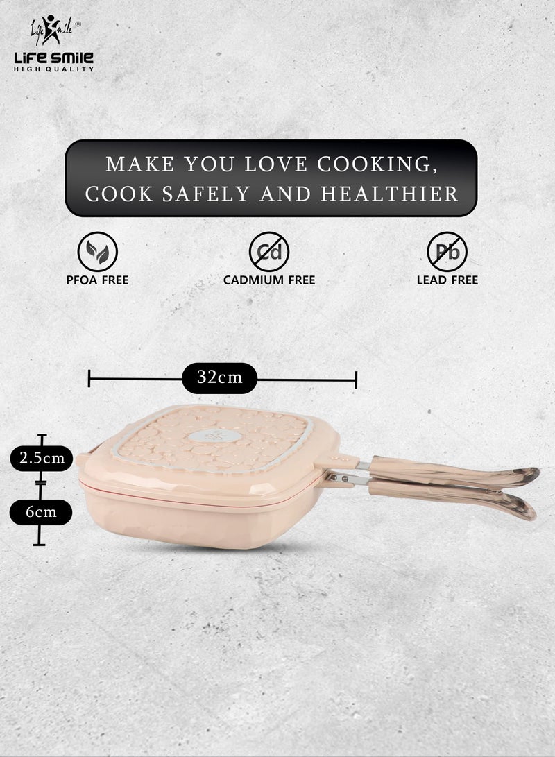 32CM Smart Double Grill Pan - Stone Design - 100% PFOA FREE - Flipping Grill Frying Pan | Multiple Hob Compatibility