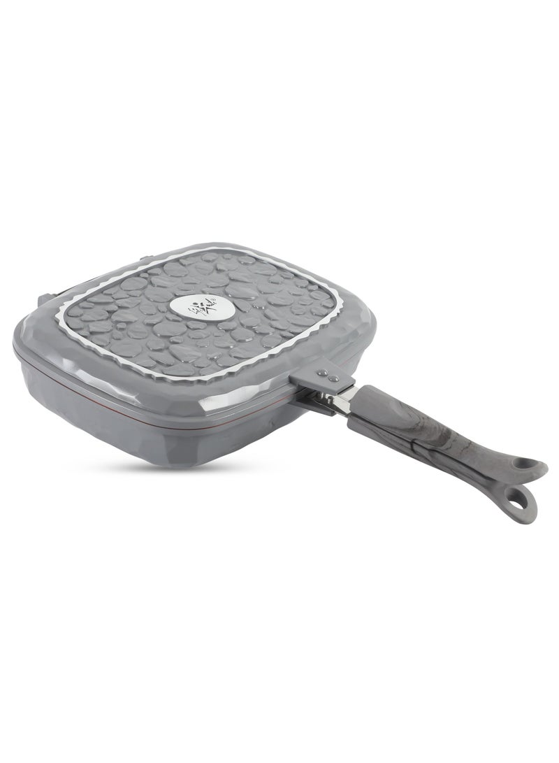 32CM Smart Double Grill Pan - Stone Design - 100% PFOA FREE - Flipping Grill Frying Pan | Multiple Hob Compatibility