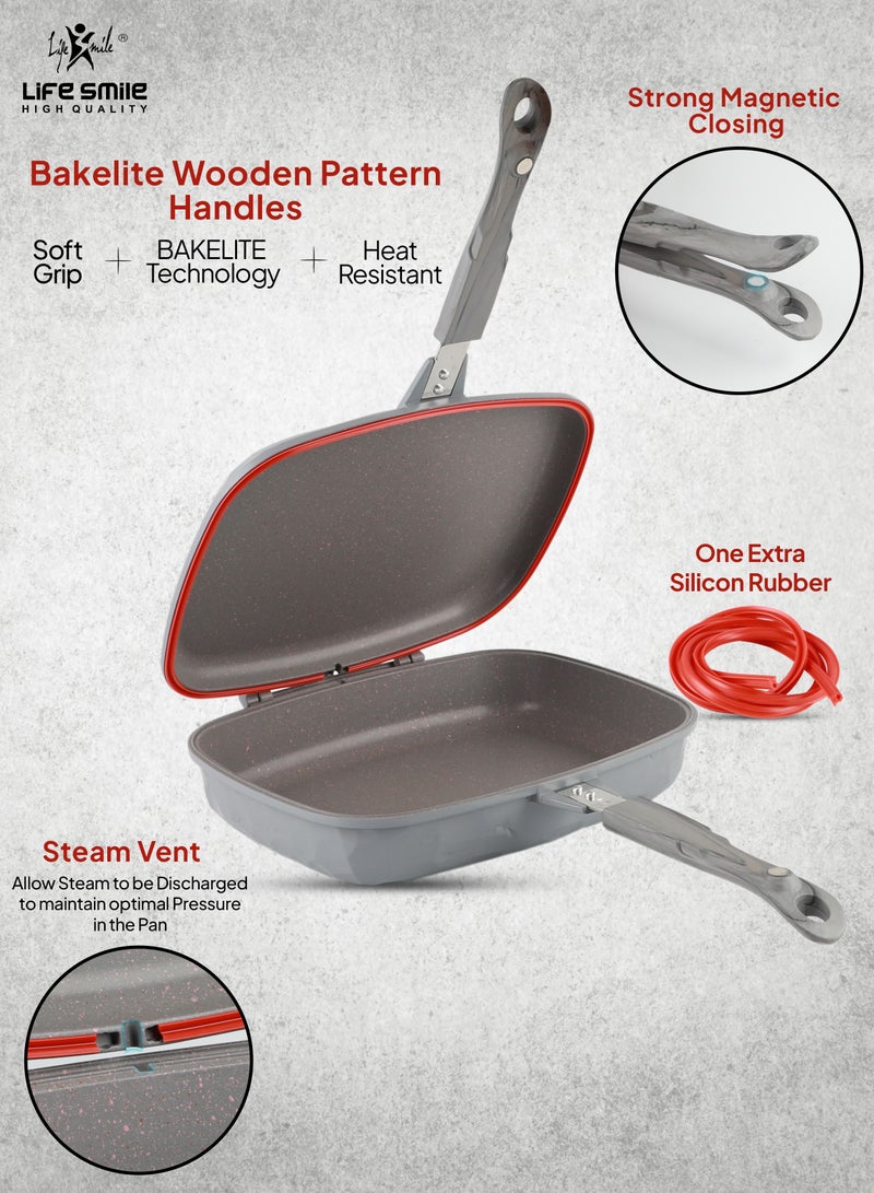 32CM Smart Double Grill Pan - Stone Design - 100% PFOA FREE - Flipping Grill Frying Pan | Multiple Hob Compatibility