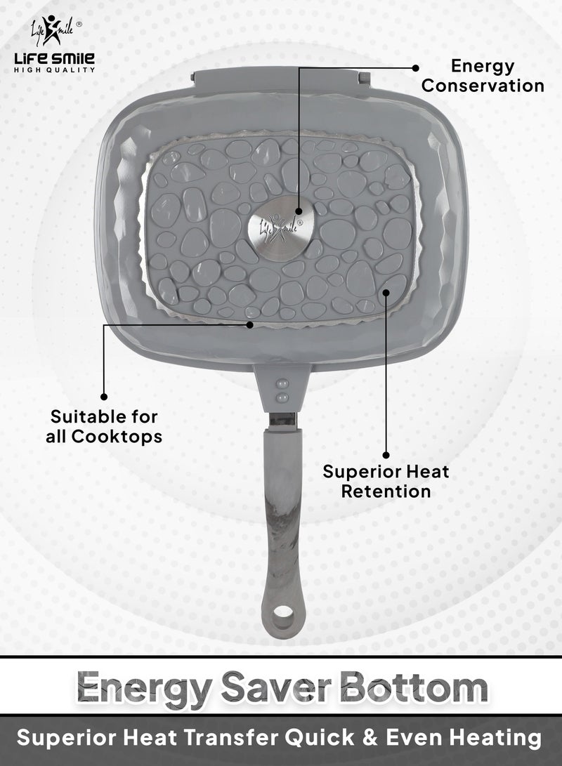 32CM Smart Double Grill Pan - Stone Design - 100% PFOA FREE - Flipping Grill Frying Pan | Multiple Hob Compatibility