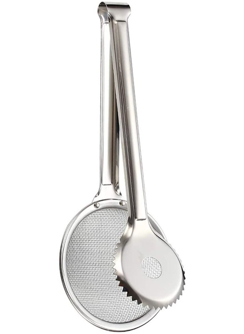 2 in 1 Stainless Steel Fine Mesh Strainer Oil Frying Filter Spoon Colander Clips Multi functional Kitchen Frying Accessories for Fried Food Salad BBQ 2 Pack