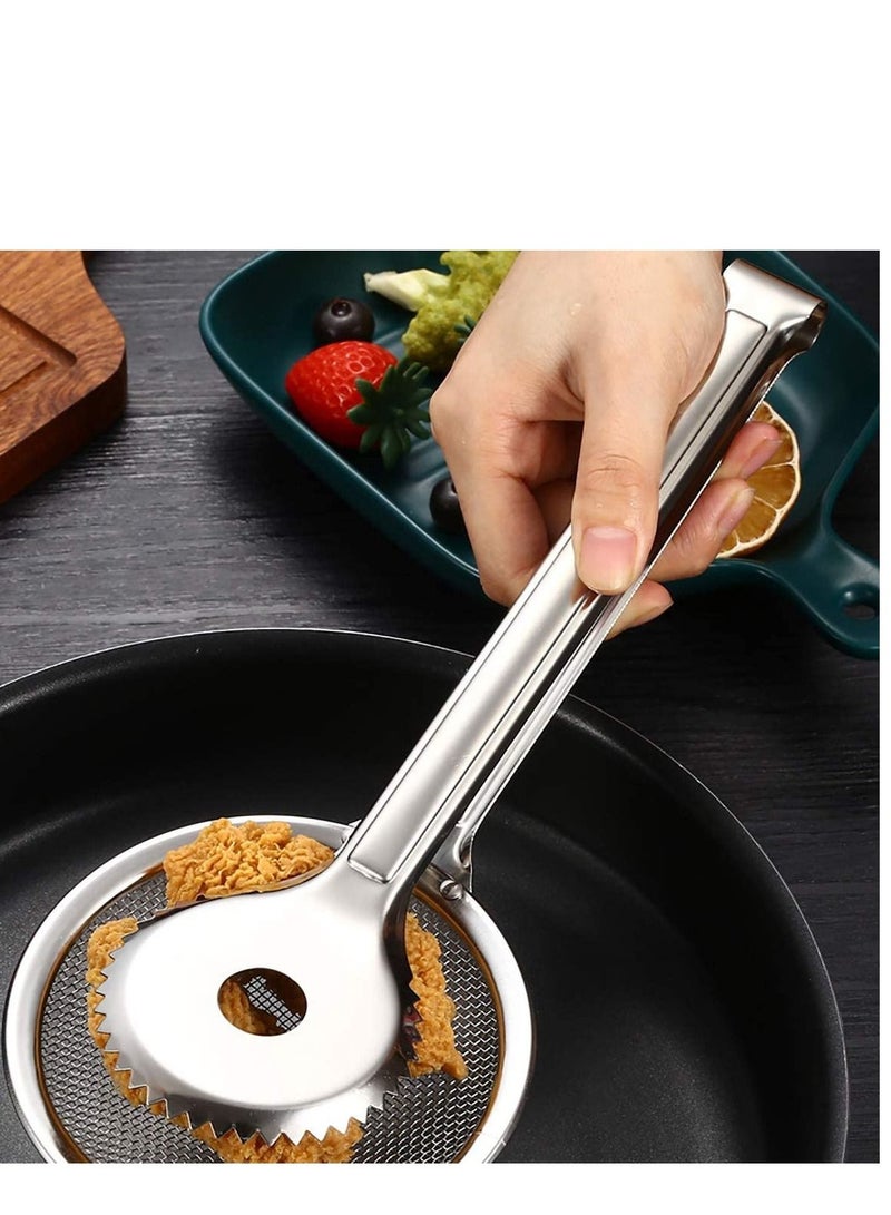 2 in 1 Stainless Steel Fine Mesh Strainer Oil Frying Filter Spoon Colander Clips Multi functional Kitchen Frying Accessories for Fried Food Salad BBQ 2 Pack