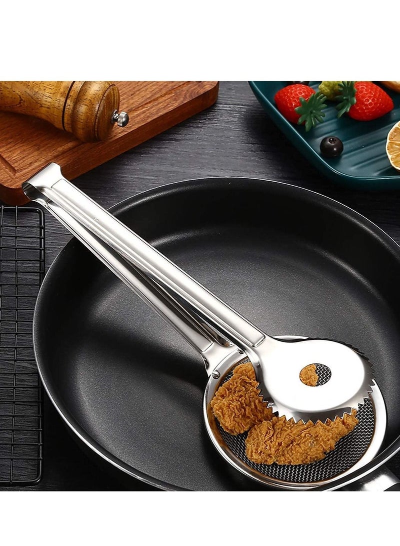 2 in 1 Stainless Steel Fine Mesh Strainer Oil Frying Filter Spoon Colander Clips Multi functional Kitchen Frying Accessories for Fried Food Salad BBQ 2 Pack