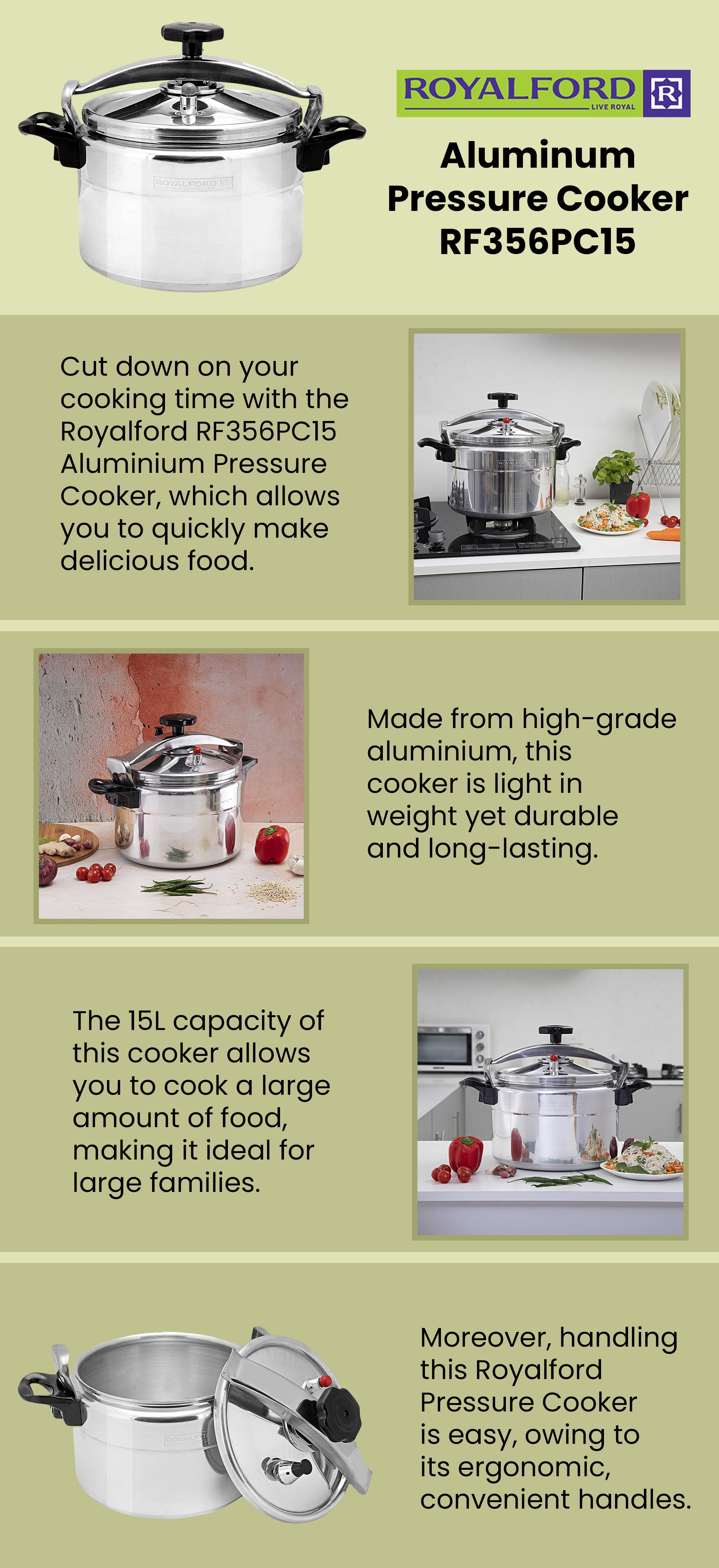 Pressure Cooker Aluminium Alloy 15L Three Ply Base Multi Safety Device