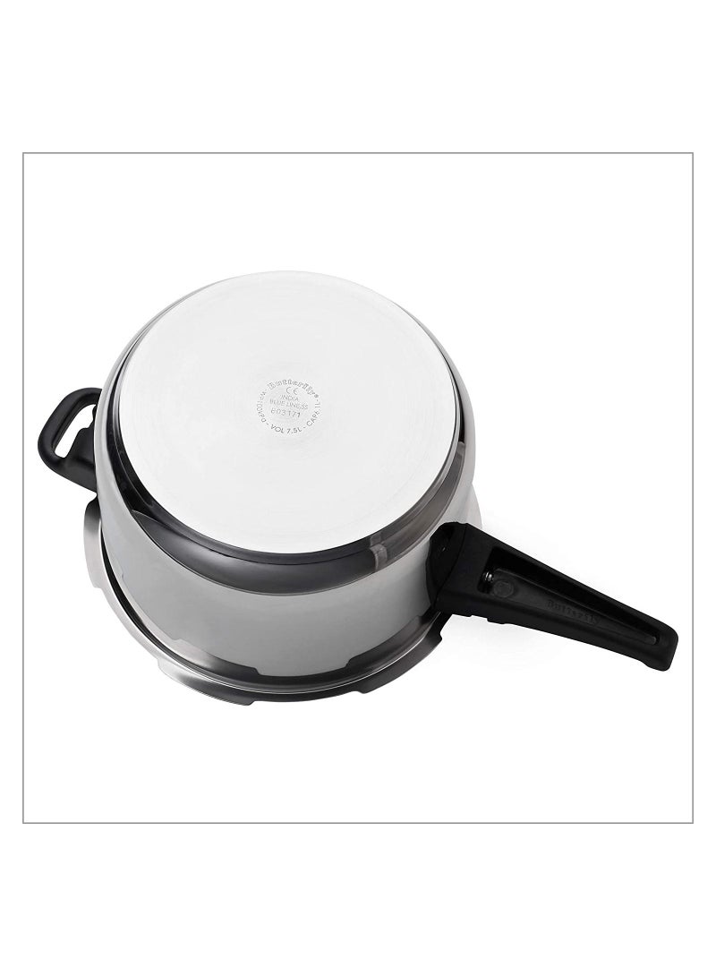 Butterfly Blue Line Stainless Steel Pressure Cooker Ergonomically designed handles With Safety valve, Dishwasher Safe & induction compatible 7.5 liter