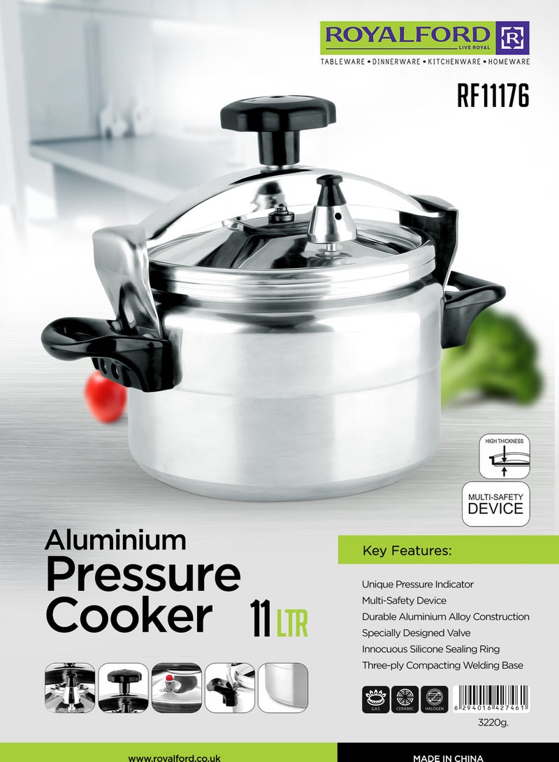 Aluminum Pressure Cooker- RF11176| Equipped with Multi-Safety Device and Unique Pressure Indicator Durable Aluminum Alloy Construction with Firm Handles 11Liters