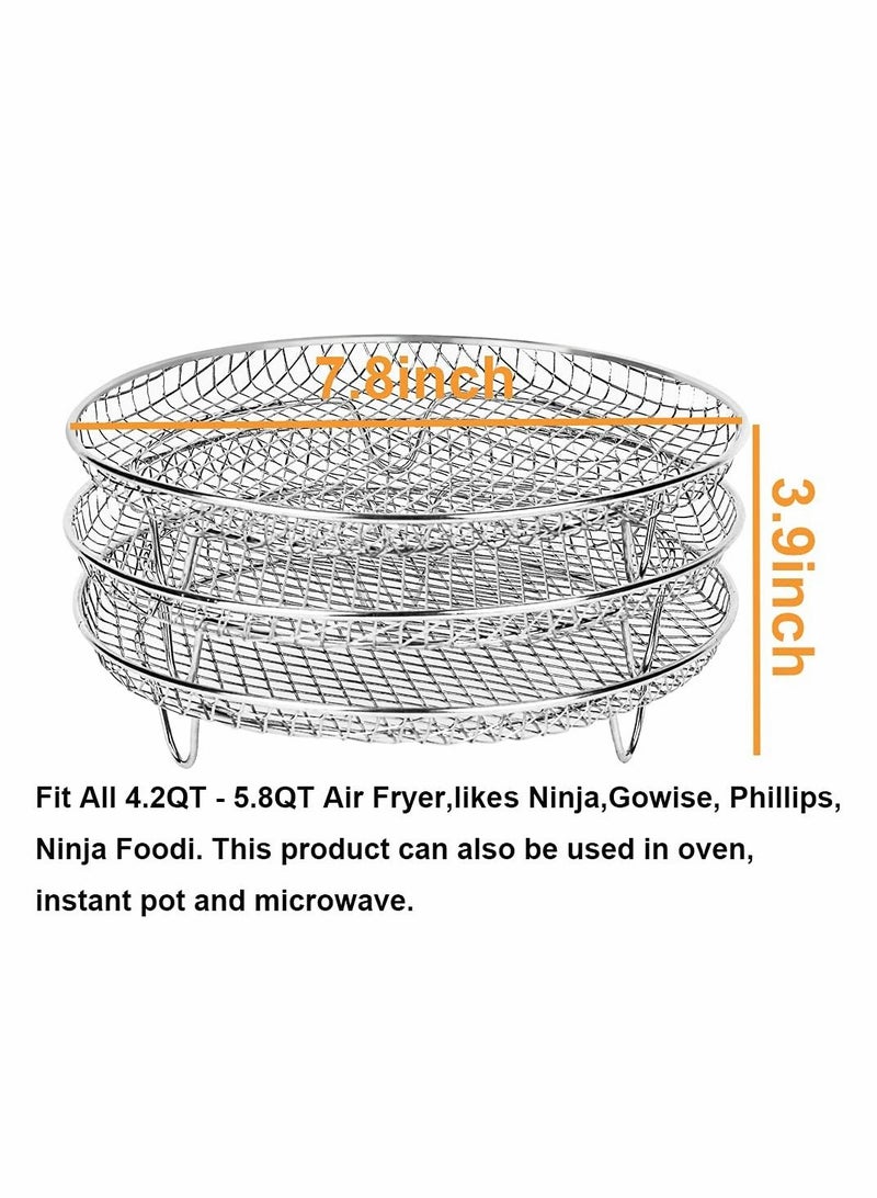 Air Fryer Three Stackable Dehydrator Racks, KASTWAVE Stainless Steel Rack Fit all 4.2QT - 5.8QT fryer, Oven, Press Cooker, Flow Racks