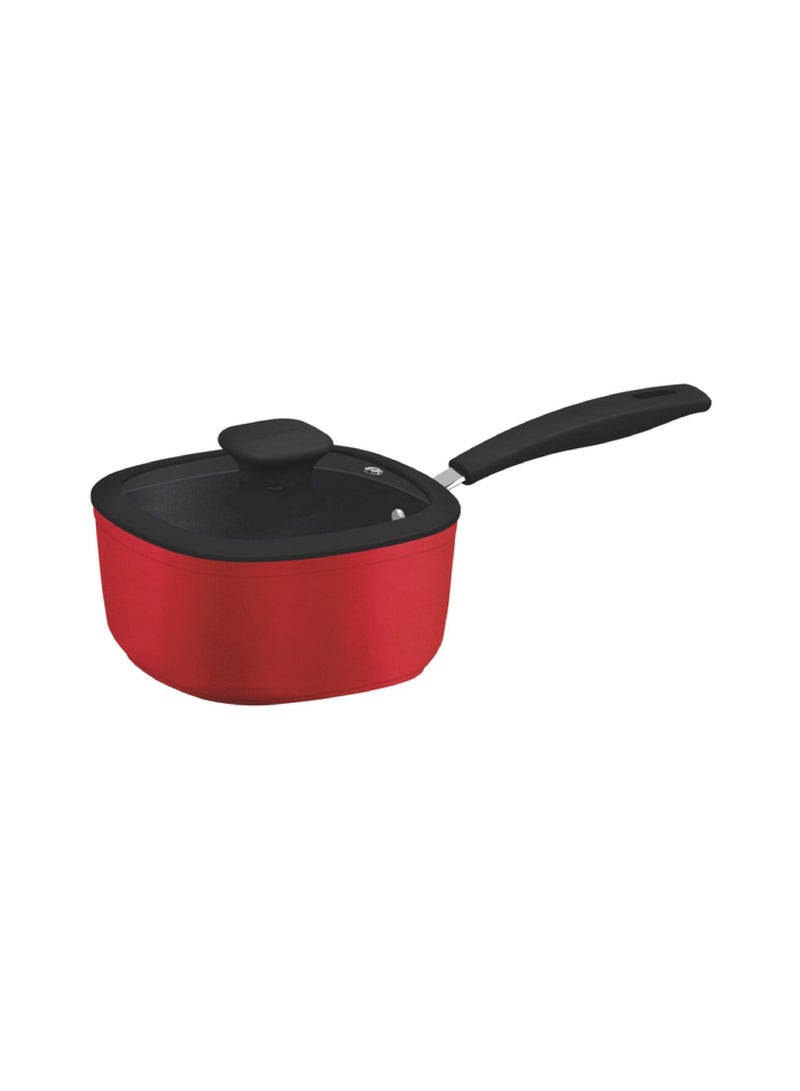 Refinatta  18cm 2.2L Aluminum Saucepan with Interior Starflon Premium PFOA Free Nonstick Coating and Red Silicon Exterior