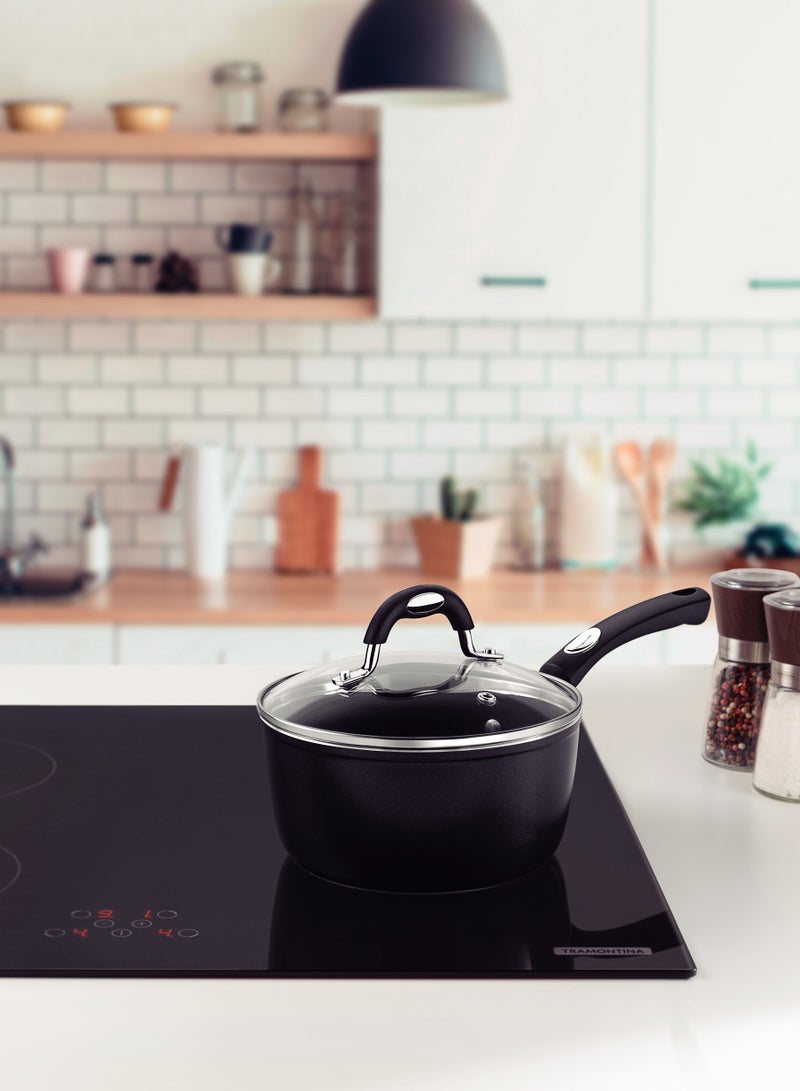 Since 1911,Made in Brazil- Monaco Induction 20cm 2.6L Black Aluminum Saucepan with Interior and Exterior Starflon Premium PFOA Free Nonstick Coating