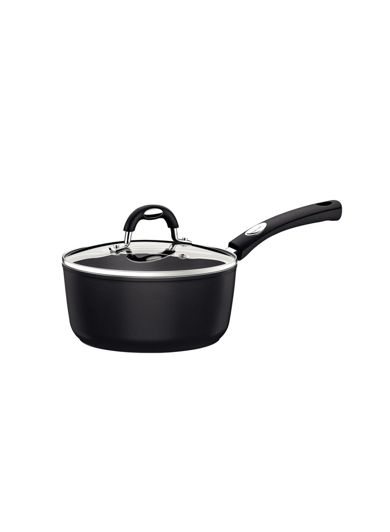 Monaco Induction 20cm 2.6L Black Aluminum Saucepan with Interior and Exterior Starflon Premium PFOA Free Nonstick Coating