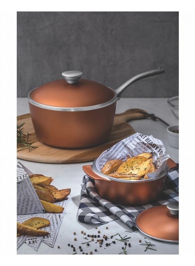 Lyon 20cm 2.8L Golden Forged Aluminum Saucepan with Interior Starflon High Performance PFOA Free Nonstick Coating