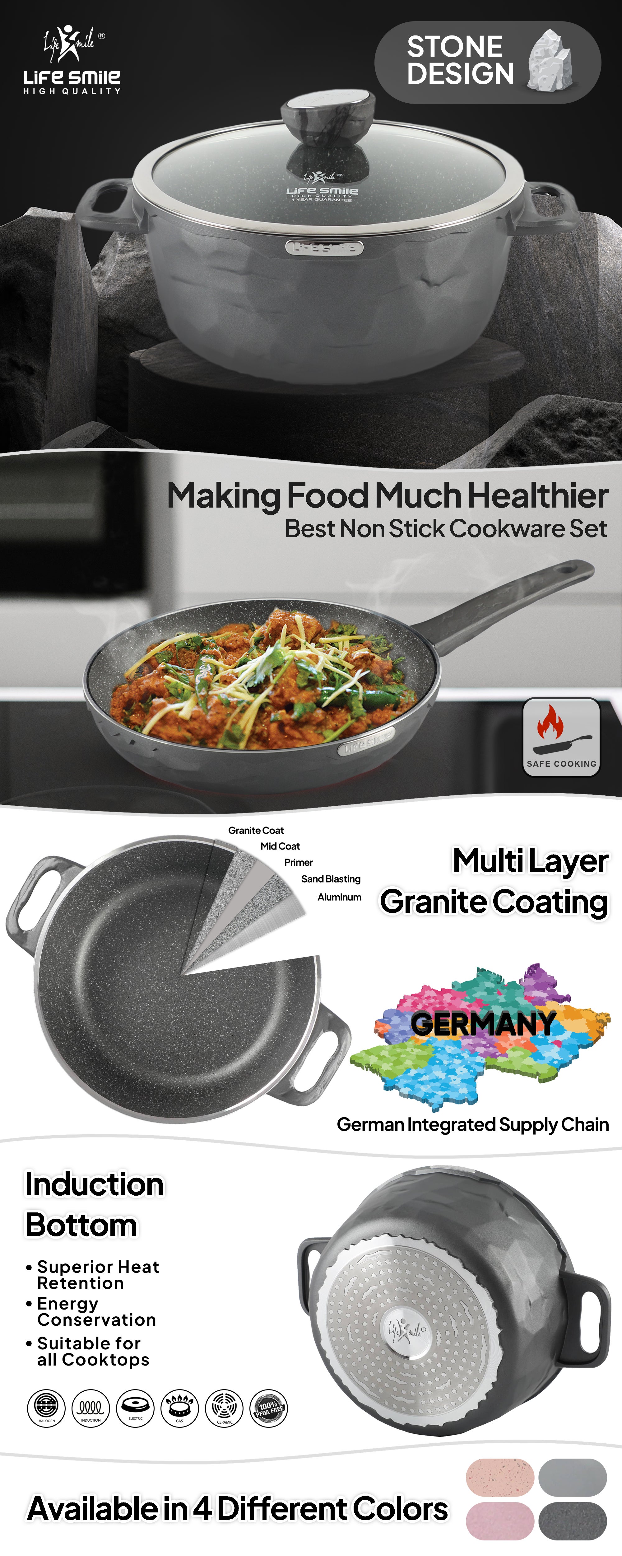 20cm Nonstick Stock Pot with Lid, Nonstick Soup Pot Casserole Pot Granite Cooking Pot, Induction Compatible Pot for Stews, Pasta, Stocks, Chilli and Broth, PFOA Free Oven Safe