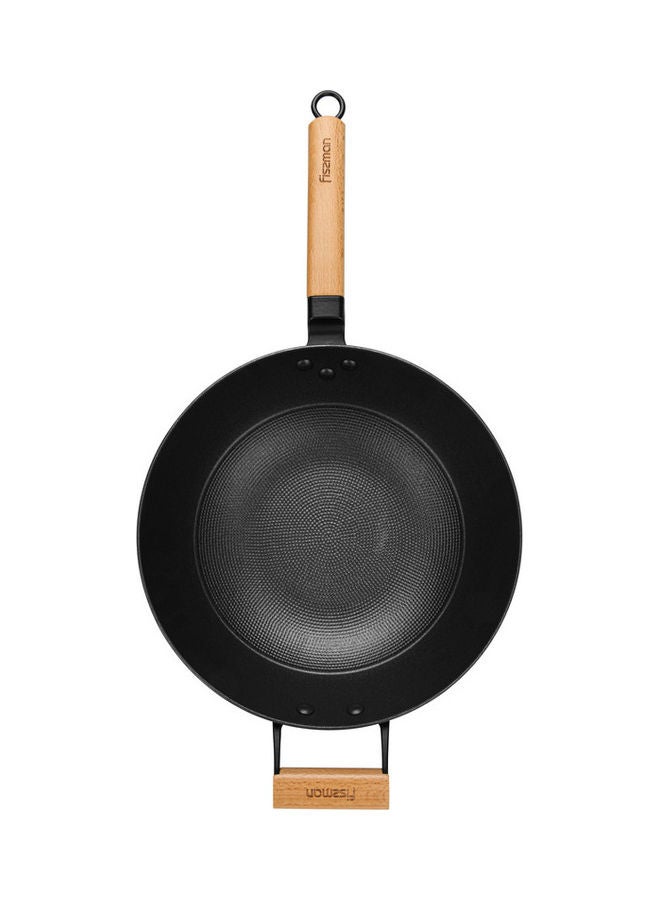 Wok Pan With Handle And Glass Lid 30x8.4cm/4LTR Black/Beige/Blue