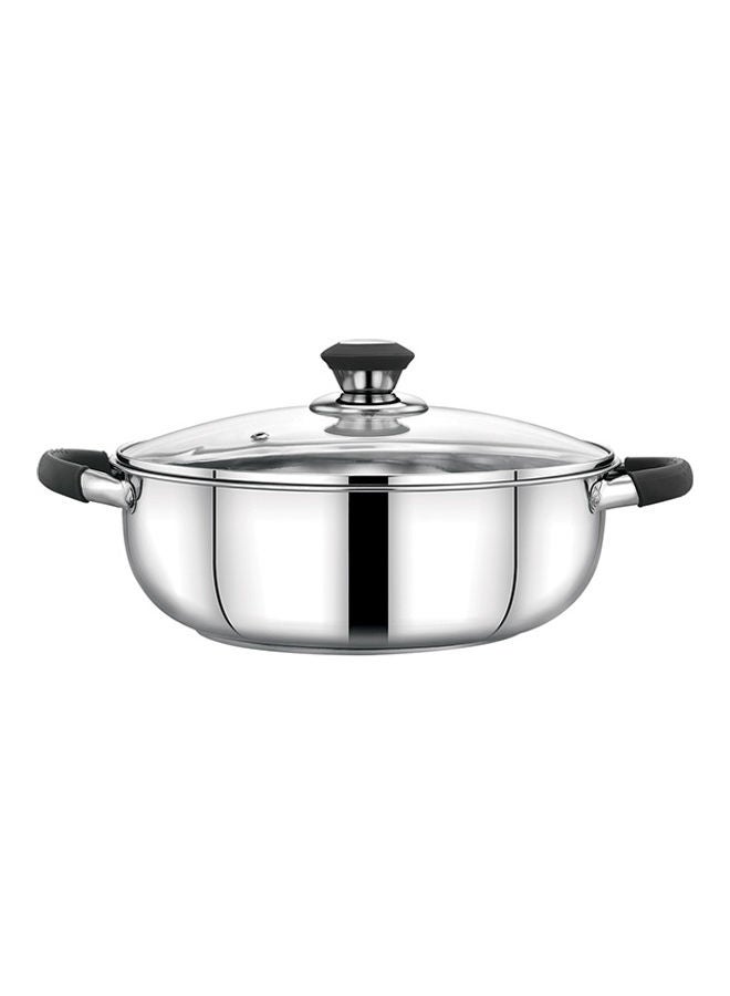 Perfect for Sauting Frying Stir Frying Etc| Equipped with Strong and Sturdy Riveted Handles Kitchen Use Versatile And Strong Stainless Steel Construction| Silver Silver 24x24x8 cmcm