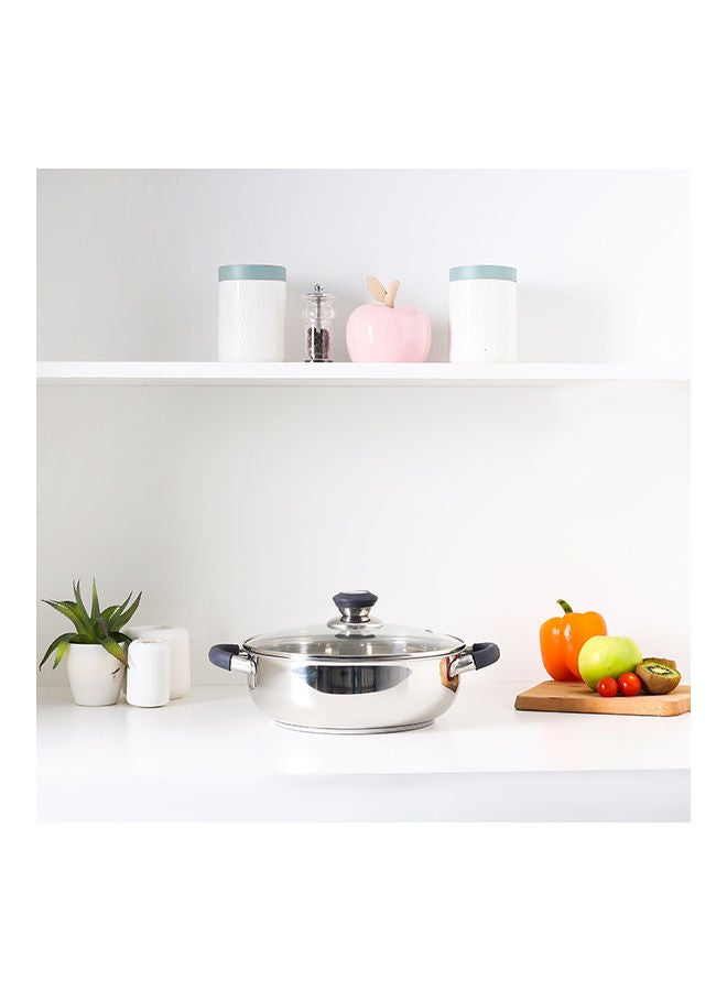 Perfect for Sauting Frying Stir Frying Etc| Equipped with Strong and Sturdy Riveted Handles Kitchen Use Versatile And Strong Stainless Steel Construction| Silver Silver 24x24x8 cmcm