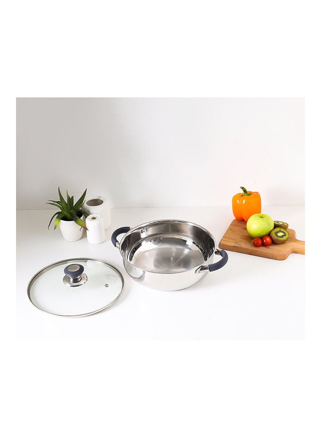 Perfect for Sauting Frying Stir Frying Etc| Equipped with Strong and Sturdy Riveted Handles Kitchen Use Versatile And Strong Stainless Steel Construction| Silver Silver 24x24x8 cmcm