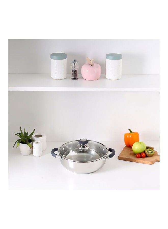 Perfect for Sauting Frying Stir Frying Etc| Equipped with Strong and Sturdy Riveted Handles Kitchen Use Versatile And Strong Stainless Steel Construction| Silver Silver 24x24x8 cmcm