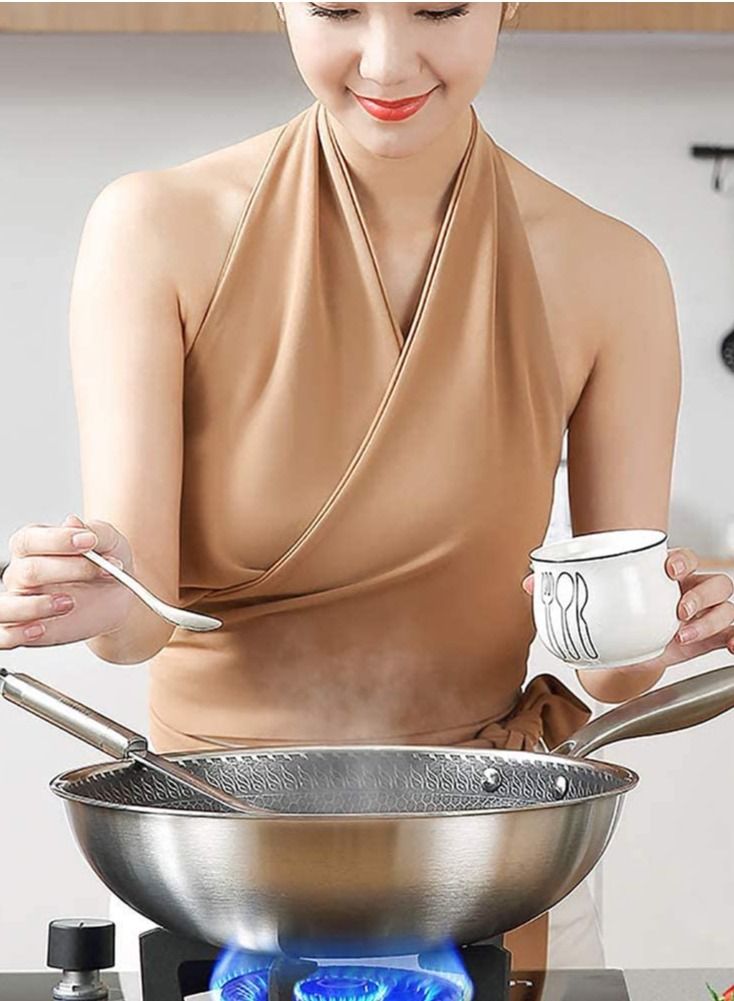 Stainless Steel Wok Round Bottom Non Stick Honeycomb Wok with Lid and Anti Scalding Handle 32cm
