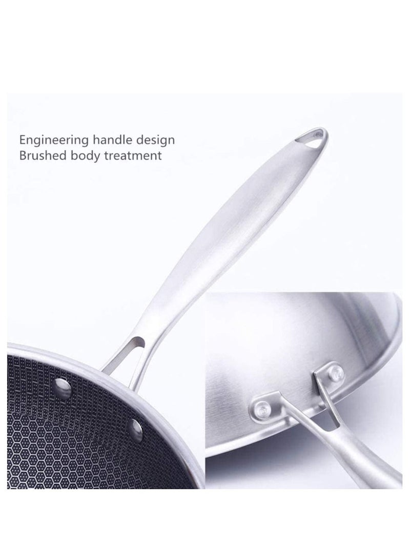 Stainless Steel Wok Round Bottom Non Stick Honeycomb Wok with Lid and Anti Scalding Handle 32cm