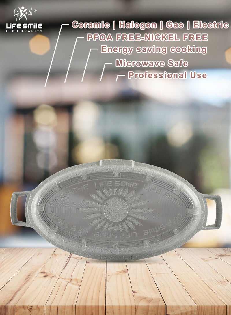 Shallow Fish Frying Pan With lid , Granite Coating Non Stick Oval Frying pan - Fish Pan