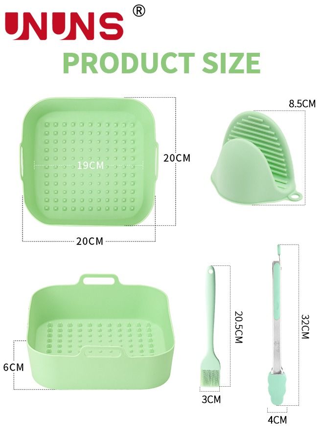 Air Fryer Silicone Pan,6Pcs 8 Inch Silicone Square Air Fryer Accessories,Reusable Air Fryer Basket Liners For With 2 Silicone Hand Clips,1 Brush,1 Food Clip