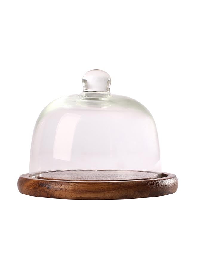 Wooden Butter And Cheese Dish With Glass Dome Brown/Clear Standard