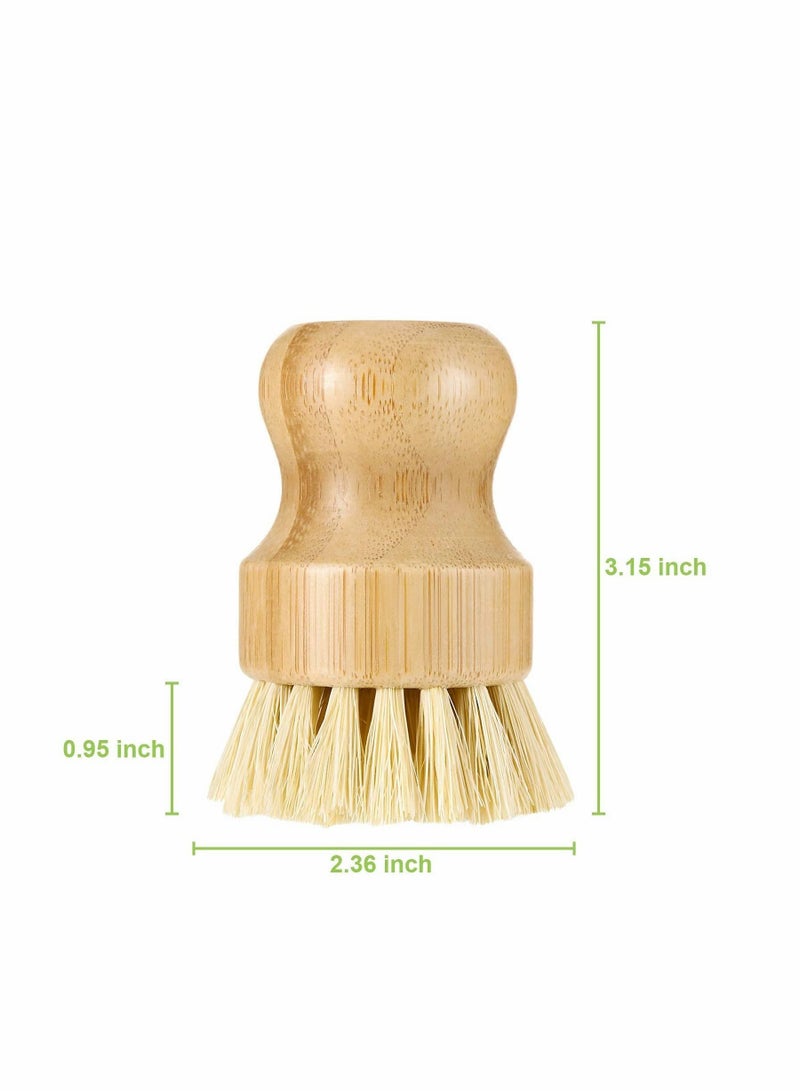 4 Pcs Palm Pot Brush， Bamboo Mini Scrub Brush Coconut Bristles Brushes Dish Scrubber for Cast Iron Skillet, Kitchen Sink, Bathroom, Household Cleaning