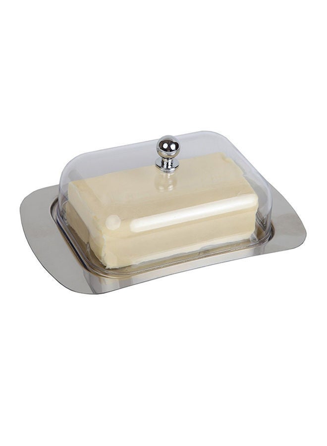 Butter Dish With Acrylic Lid Silver 18centimeter