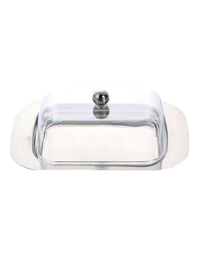 Butter Dish With Acrylic Lid Silver 18centimeter