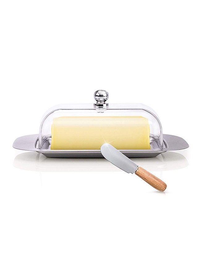 Butter Dish With Acrylic Lid Silver 18centimeter