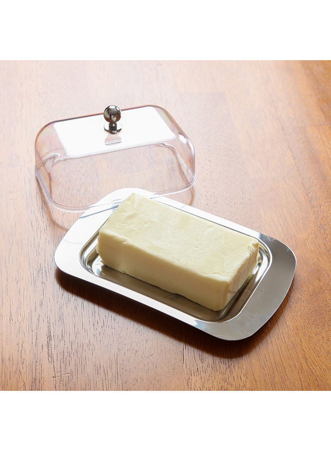 Butter Dish With Acrylic Lid Silver 18centimeter