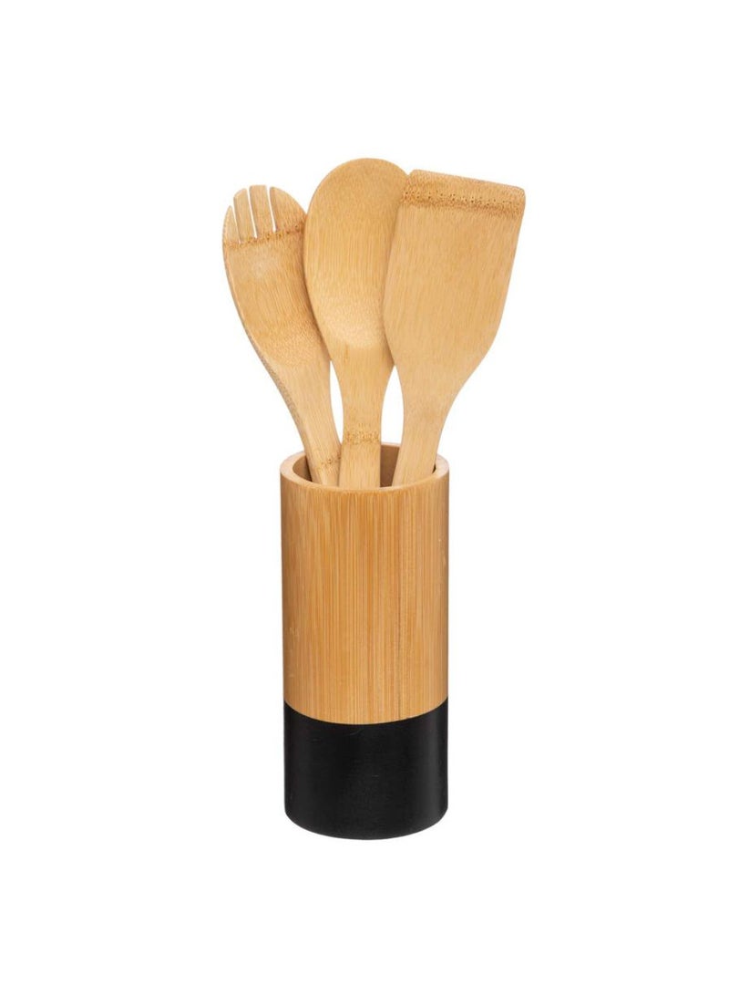 Bamboo Cooking Utensil And Holder Set